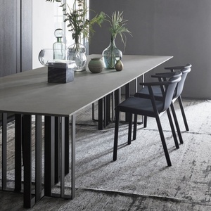 Table de salle à manger de forme rectangulaire en marbre italien pieds en acier inoxydable pierre frittée moderne et légère - Product Image 6