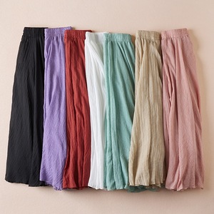 Jupe longue plissée froissée pour femme, taille haute élastique, coupe trapèze fluide, couleur unie, style bohème, longueur cheville, été, plage, personnalisable, vente en gros - Product Image 1