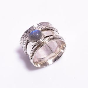 แหวนสปินเนอร์สำหรับผู้หญิงแหวนแต่งงานหินลาบราดอไรต์ธรรมชาติสีเงินสเตอร์ลิง925แข็งสไตล์โบฮีเมียน - Product Image 1