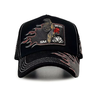 Gorra Trucker de Malla Personalizada con Bordado de Calavera y Gallo, Estilo Urbano Vintage con Llama, de 5 Paneles, Unisex