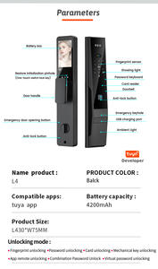 قفل باب ذكي بكاميرا تويا يعمل بالواي فاي مع التحكم عبر SDK IP، يدعم التعرف على الوجه وكلمة المرور وبصمة الإصبع والبطاقة الرئيسية للمنازل والفنادق والشقق والأماكن العامة - Product Image 6