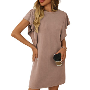 Nouvelle robe d'été pour femmes, respirante, taille naturelle, col rond, silhouette droite, jupe courte décontractée, robe à blocs de couleur, torsadée - Product Image 3