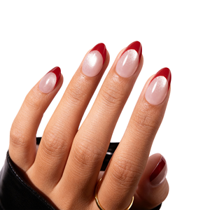 Ongles <span class=keywords><strong>en</strong></span> acrylique de haute qualité de forme <span class=keywords><strong>amande</strong></span> œil-de-chat, couleur rouge style français, à presser, couvrance totale, avec colle, lingette et lime - Product Image 1
