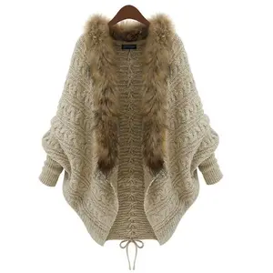 Fashion Women Batwing Sleeve Loose Cardigan Casual Warm Faux Fur Collar Mink Shawl Coat