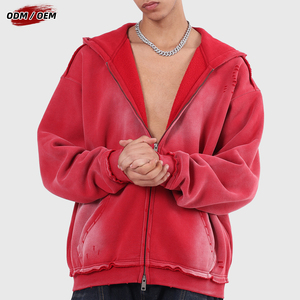 เสื้อฮู้ดซิป Highstreet Winter Monkey Wash Raw Hem ผ้าฟลีซ 400GSM ลายดิจิตอลแบบทำเก่า ทรงโอเวอร์ไซส์ ซิปคู่ สั่งทำพิเศษ - Product Image 4