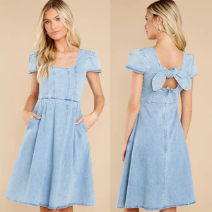 Couleur Unie Vente en Gros Longueur Genou Denim Décontracté Style Simple Robes pour Femmes Dames - Product Image 6