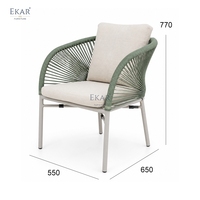 Chaise de salle à manger d'extérieur moderne de luxe en aluminium, design italien, fauteuil de patio tressé en corde avec coussin imperméable pour villa