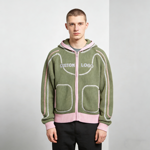 Sudaderas Casuales con Capucha para <span class=keywords><strong>Hombre</strong></span>, Tejido de Punto Moderno, Logotipo Personalizado Bordado, Ribete Trenzado, Cierre de Cremallera, Bolsillo Delantero Extra Grande - Product Image 2