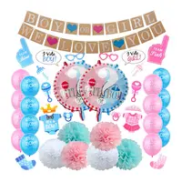Sexe révèlent ensemble de décoration bébé douche rose bleu or confettis ballons pompons garçon ou fille bannière papier lanternes gland