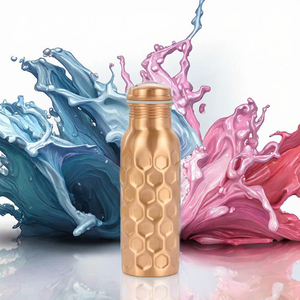 Bouteille d'eau en cuivre martelé, gobelet hexagonal réutilisable pour boissons froides et chaudes avec couvercle, pour la maison, le bureau et les voyages - Product Image 3
