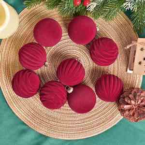 Christmas Tree Decorations Pumpkin Pattern <b>Wine</b> Red Dark Green Christmas Flocking Ball Set Exquisite Christmas Ball Set - Product Image 3