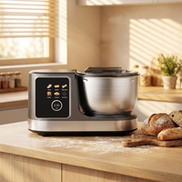 Robot culinaire électrique 6-en-1 avec batteur sur socle, pétrin à pâte en acier inoxydable, hachoir à viande et centrifugeuse pour usage domestique