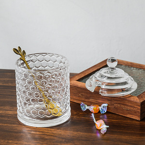 Frascos de vidrio tipo panal de abeja de estilo europeo, recipientes transparentes con tapa, fruteros, recipientes para azúcar, cajas para joyas, recipientes para hisopos de algodón, y - Product Image 5