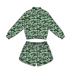 Ensemble sweat-shirt et short à imprimé camouflage pour filles, pull à manches longues et short à cordon de serrage, tenue deux pièces personnalisable en couleur et taille - Product Image 2
