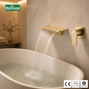 Grifo de Bañera de Cascada Montado en la Pared, Moderno, en Oro Cepillado, con Manija de Una Sola Palanca, de Dos Piezas, Lujoso y Minimalista - Product Image 1