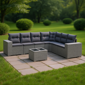 Juego de Sofás de Jardín de Ratán Gris con Patas Ajustables, Muebles de Exterior de 6 Plazas, Diseño Contemporáneo - Product Image 2