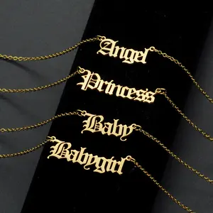 Gargantilla de cadena con letras de princesa para mujer, collar con letra inicial de Color dorado y cuello