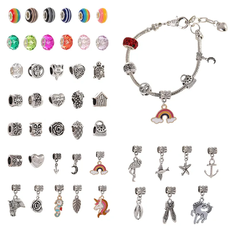 Factory Wholesale Mixed Antique Silver Charms Large Hole Beads DIY Bracelet Charm For Jewelry Making Bracelet Necklace
