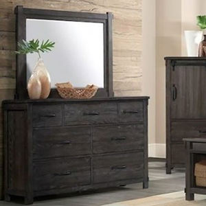 Juego de dormitorio industrial gris oscuro con cama de almacenamiento, estantería abierta, cómoda y mesita de noche - Product Image 2