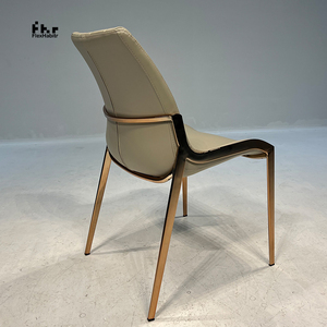 Modern Khaki PU Leather Dining Chair Diamond Quilted Back Polished Gold Metal Legs for Hotel Restaurant - Product Image 5