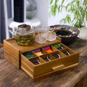 Caja de Almacenamiento de Cápsulas de Café de Madera Simplificada con Compartimentos, Caja de Almacenamiento de Té de Madera con Cajón, Caja de Madera para Utensilios de Té - Product Image 4