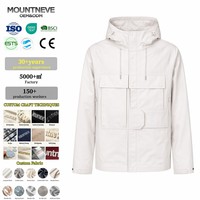 Veste technique multi-poches blanche pour homme, coupe-vent, imperméable, avec capuche, style cargo, pour activités de plein air