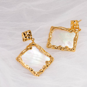 Boucles d'oreilles carrées en argent vintage plaqué or, élégantes, concaves et convexes, géométriques, pour femmes - Product Image 4