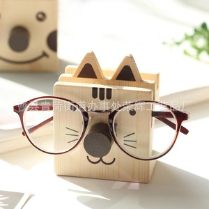 Lindo portalápices de madera con forma de gato, soporte para gafas, organizador de escritorio, estante de almacenamiento, color madera natural, forma cuadrada, RH0319 - Product Image 1