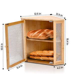 Armoire <span class=keywords><strong>à</strong></span> nourriture <span class=keywords><strong>à</strong></span> 2 niveaux Conteneur de rangement pour le pain Organisateurs de comptoir de cuisine en bois Boîte <span class=keywords><strong>à</strong></span> pain en bambou - Product Image 2