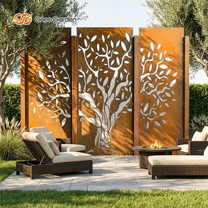 Customized Laser Cut Art Metal <b>Panels</b> Corten Steel Rectangle Garden <b>Screen</b> Rustic Orange Outdoor <b>Decor</b> Ornament Modern Nature - Product Image 1