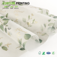 Papier de soie personnalisé à motifs de feuilles vertes et de lignes dorées pour l'emballage en showroom, vente en gros
