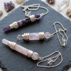 RozRia Crystals – ensemble de pendules gravés en améthyste et quartz rose, 3 pièces, poli, portable, décoration pour la maison, outils de guérison Reiki - Product Image 2