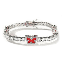 Bracelet chaîne tennis punk papillon coloré en laiton plaqué or 4 mm avec zircone cubique effet diamant