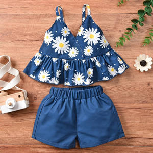 Vêtements d'été pour bébé, robe fleurie pour bébé fille, ensemble hauts + bandeau court à imprimé floral - Product Image 2