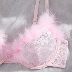 Wholesale Adult Sweet Cute <b>See</b> <b>Through</b> Plush <b>Bra</b> and Thong Lingerie Set Ladies Hot Sexy Lace Lingerie Set Women - Product Image 4