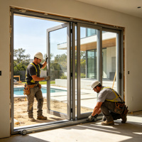 Porte coulissante en aluminium à rupture de pont thermique, double vitrage Low-E, grand panneau, rail lisse, pour usage résidentiel américain sur terrasse