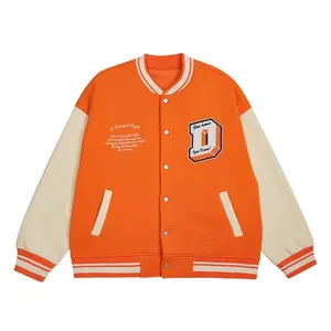 Custom logo orange baseball varsity jacket oversize loose letterman coat unisex school uniform streetwear men's jacket