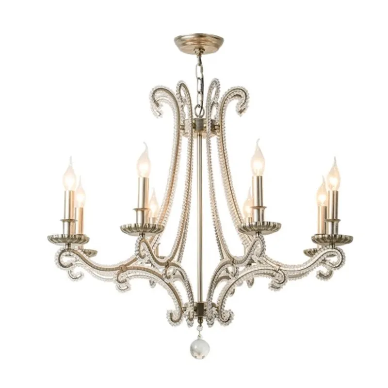 French Cast Metal chandelier for living room indoor lighting Country wrought iron lamp bedroom retro silver crystal chandeliers