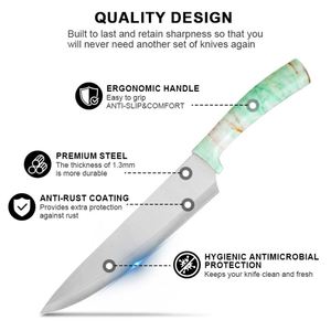 Juego de Cuchillos de Cocina Profesionales de 6 Piezas, Súper Afilados, de Acero Inoxidable, para Chef, Pan y Carne, con Bloque Universal para Cuchillos - Product Image 2