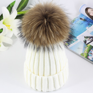 Real Raccoon Fur <strong>Pom</strong> Knitted Hat <strong>Beanie</strong> Caps for Women Designer <strong>Pom</strong> Hats Thick Cable Knit Fuzzy <strong>Pom</strong> Skull Cap Cuff <strong>Beanie</strong> - Product Image 3