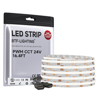Bande LED flexible CCT FCOB COB de type Dam, 24V, 576 LED/m, 8mm, blanc réglable 3000K-6000K, sans points, CRI élevé