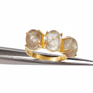 แหวนสตรีอัญมณีสีทองธรรมชาติอัญมณีเล็กๆน้อยๆของขวัญครบรอบ925เครื่องประดับหินสามชิ้นแหวนเงินสเตอร์ลิง - Product Image 1