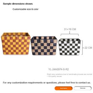 Cesta de Almacenamiento de Cuero PU Tejida a Mano con Asas, Diseño Rectangular a Cuadros, Organizador Sostenible <span class=keywords><strong>para</strong></span> el Hogar, Venta <span class=keywords><strong>al</strong></span> <span class=keywords><strong>Por</strong></span> <span class=keywords><strong>Mayor</strong></span>, Personalizable - Product Image 3