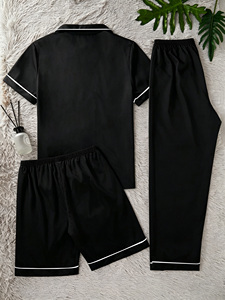 Conjunto de Pijama de Tres Piezas para <span class=keywords><strong>Hombre</strong></span>, Satinado, Suave, Transpirable, Color Sólido, Cuello Solapa, Cómodo, Venta al Por Mayor de Fábrica - Product Image 3