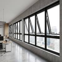 Ventana de Aluminio con Rotura de Puente Térmico, Ventana Abatible Superior de Doble Acristalamiento para Viviendas Residenciales, Marco Delgado