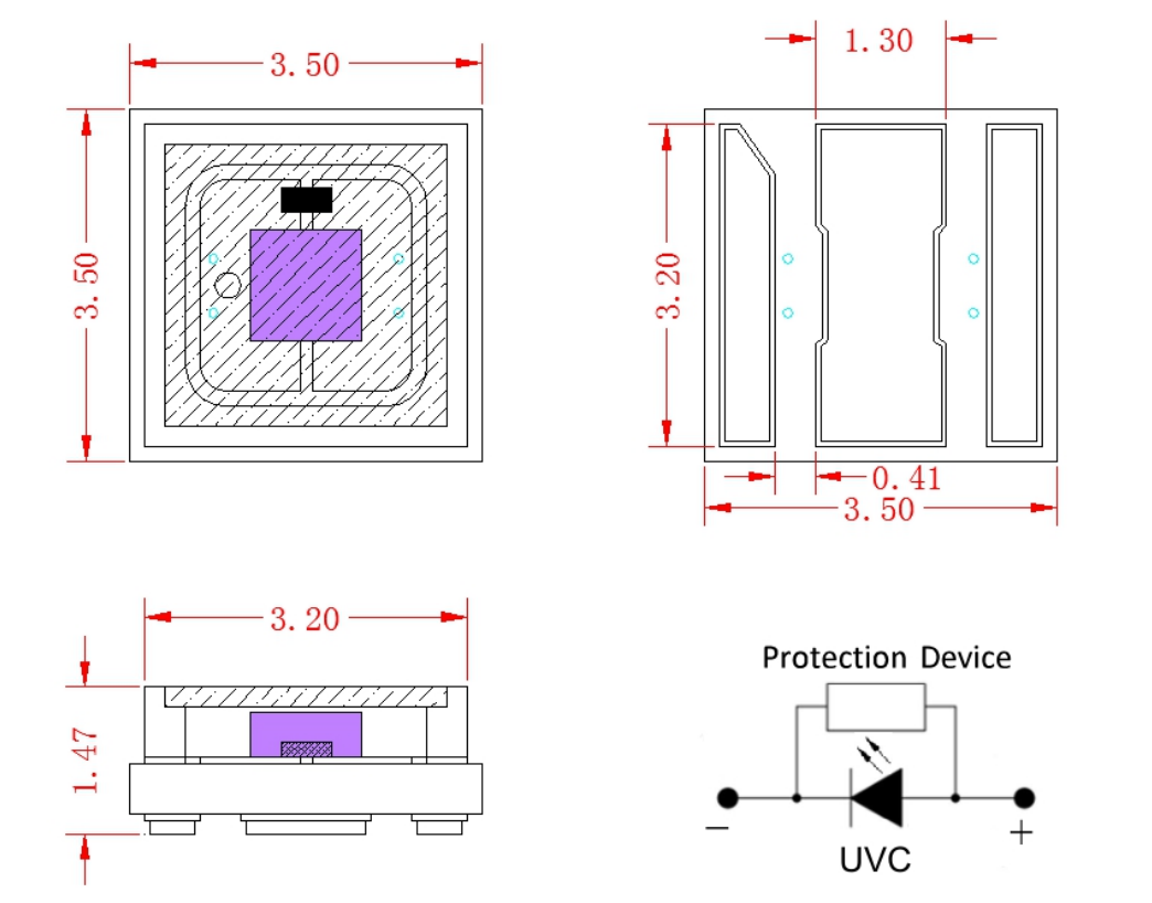 3w 3535 255nm UV UVC LED Chips 265nm 275nm For Air Water Purifier