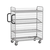 Chariot de picking industriel personnalisé en acier, multi-niveaux, à 3 côtés réglables, avec étagères métalliques et poignée