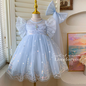 Aisha <strong>Frozen</strong> Girls' Sweet Style Summer <strong>Dress</strong> Princess-Style Knee-Length Chiffon Lace Decoration Birthday Celebrations Patchwork - Product Image 2