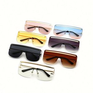 Gafas de sol de lujo sin montura de aleación 2022 para mujer, lentes de sol UV400 con degradado, lentes de una sola pieza, gafas de sol extragrandes - Product Image 4