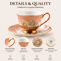Ensemble de tasses et soucoupes en céramique florale de luxe en gros avec bordure dorée florale vintage, tasse à café en porcelaine, fournisseur OEM ODM